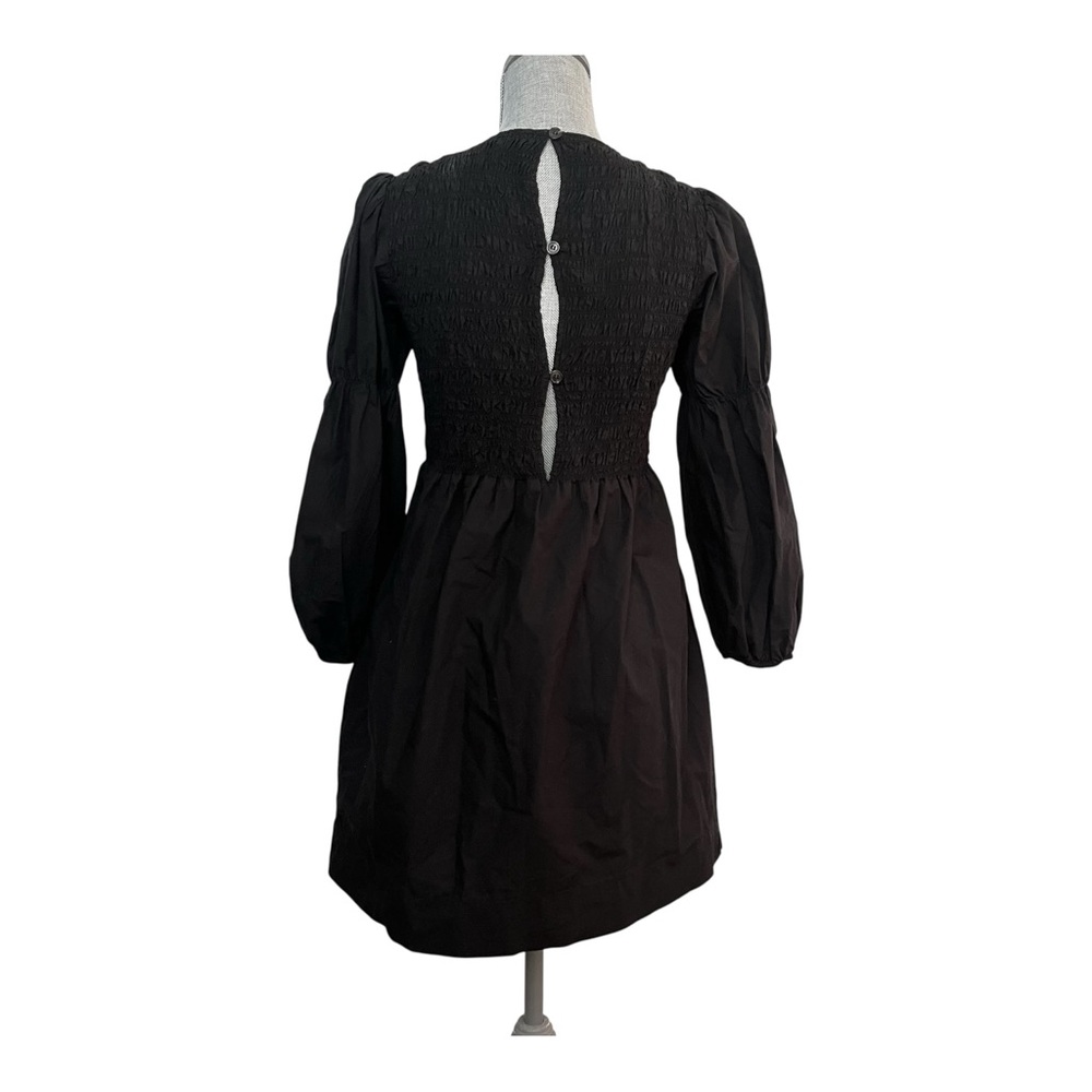 GANNI Black Cotton Poplin Mini Smock Dress - Picture 3 of 8